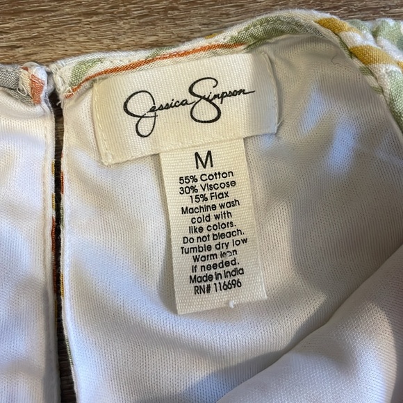 Jessica Simpson Yellow & Green Leaf Printed Cut-Out Maxi Dress w/ Crochet Tiers - Picture 9 of 14